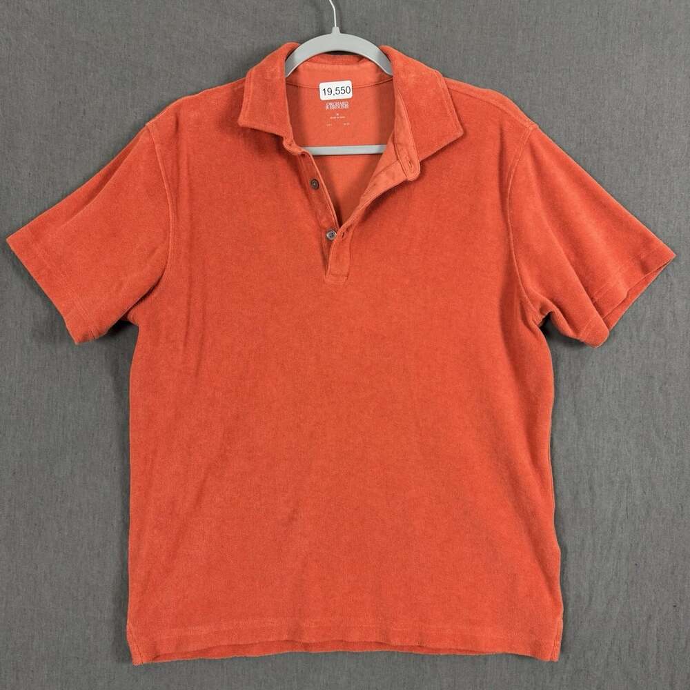 Orchard & Broome Men's Size Medium Orange Towel Fabric Short Sleeve Polo Shirt